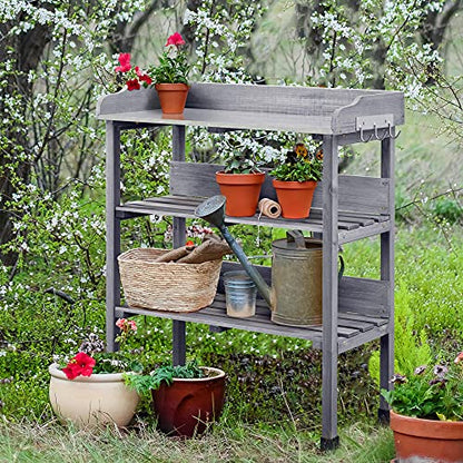 Topeakmart Potting Bench, Metal Top Garden Table for Outdoors,Gray - color: Gray