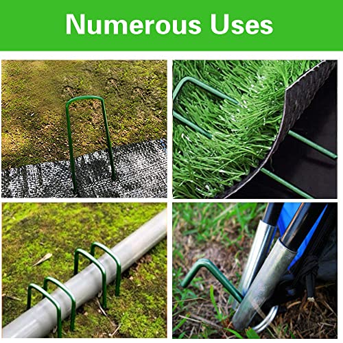 Bakulyor 100Pcs Green Landscape Staples 6 Inch Garden Artificial Turf Stakes Staples, 11 Gauge Lawn Galvanized Ground Fabric Pins for Weed Barrier Sod Decorations Holding Fence and Irrigation Tubing