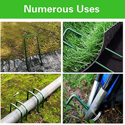 Bakulyor 100Pcs Green Landscape Staples 6 Inch Garden Artificial Turf Stakes Staples, 11 Gauge Lawn Galvanized Ground Fabric Pins for Weed Barrier Sod Decorations Holding Fence and Irrigation Tubing