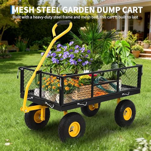 Garvee 900 LB Garden Cart, Heavy Duty Metal Utility Garden Wagon, Black - color: Black, size: 900 Lbs