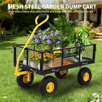 Garvee 900 LB Garden Cart, Heavy Duty Metal Utility Garden Wagon, Black - color: Black, size: 900 Lbs