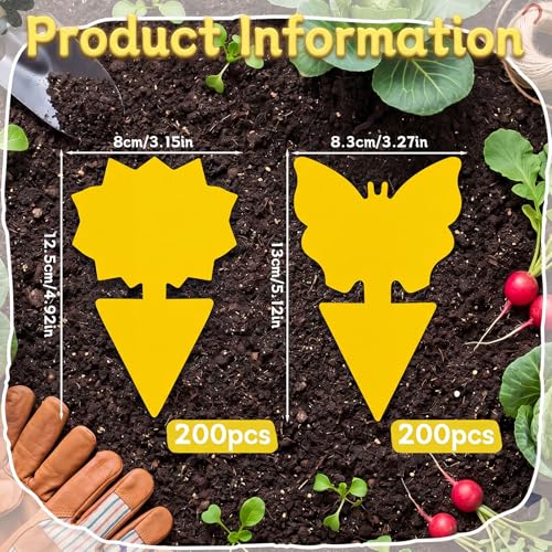 400 Pack Fruit Fly Traps Fungus Gnat Sticky Traps Colorful Plant Fly Stickers for Indoor Outdoor Kitchen Garden Houseplant Protect the Plant, Butterfly and Flower Style