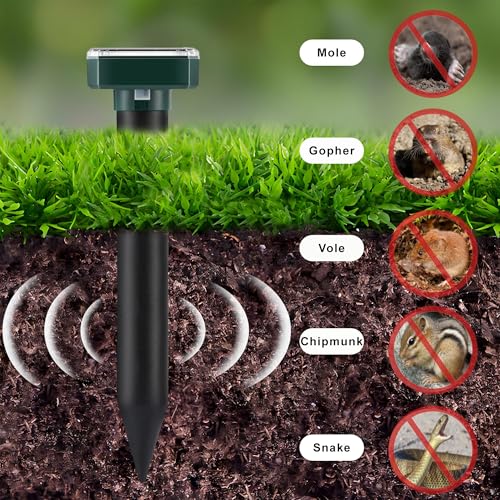 Mole Repellent Solar Powered, 10 Pack Gopher Repellent and Snake Repellent for Yard, Waterproof Ultrasonic Vibration Stakesfor Outdoor Lawn Garden to Get Rid of Moles, Voles, Groundhogs,Rodents