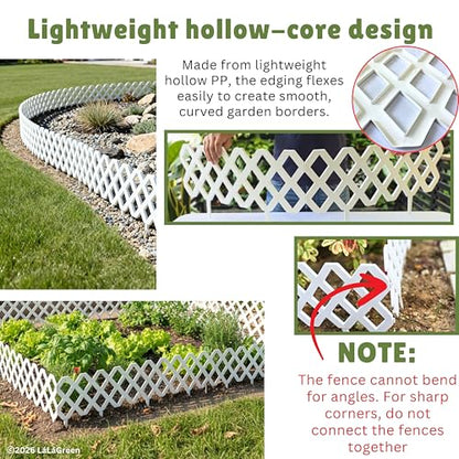 LaLaGreen Garden Edging Border (23x8.5in, 10 Pack) White Plastic Fence - color: White x 10
