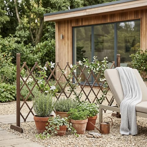 MyGift Expandable Wood Garden Trellis Freestanding Lattice Brown