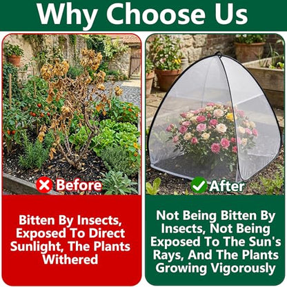 2Pcs Pop Up Garden Netting Bug and Shade Cover,Plant Sun Shade Netting Tent - color: White-28x28x30 Inch