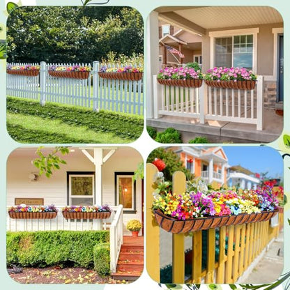 Tessco for you 4 Pack 48 Inch Window Baskets with Coconut Liner 4 Adjustable Flower Brackets Window Deck Planters Boxes Railing Planter Metal Hanging Flower Planter for Indoor Outdoor Lawn - size: 48 Inch