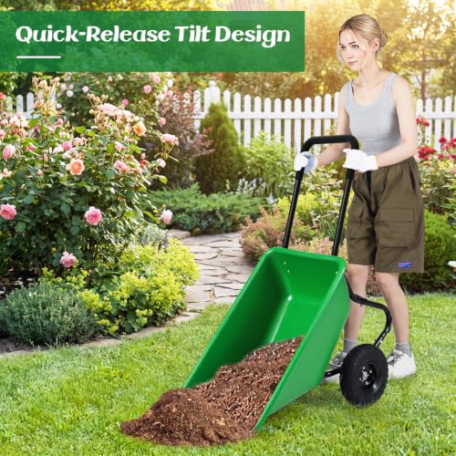 Goplus 2 Wheel Wheelbarrow, 330 LBS Utility Garden Cart (Bright Green) - color: Bright Green