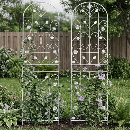 70.8" Metal Garden Trellis for Climbing Plants, 2 Pack White - color: White