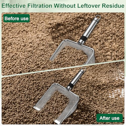 M METERXITY 1-Pack Gardening Soil Sifter, 1 mm Mesh Stainless Steel Sand Soil Compost Sieve with Stainless Steel Handle for Sand/Dirt/Rock Compost, Screen Potting Scoop [Silver Tone] - size: 1 mm