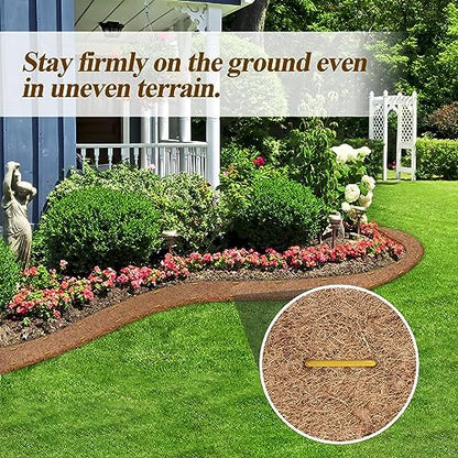 Natural Mulch for Landscaping 120" X 6.3", Coconut Fiber Mulch Mat Roll with 16 U-Shaped Steel Stakes, Garden Edging Border Mat Natural Looking Permanent Mulch Barrier for Plants Vegetables & Flowers
