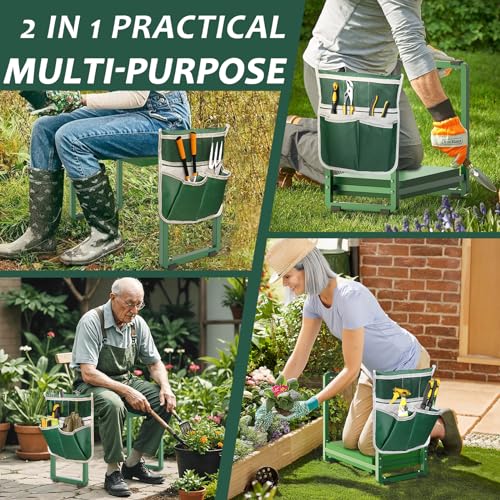 Garden Kneeler and Seat, 10.2" Wider Heavy Duty Thick for Kneeling and Seat - color: Green