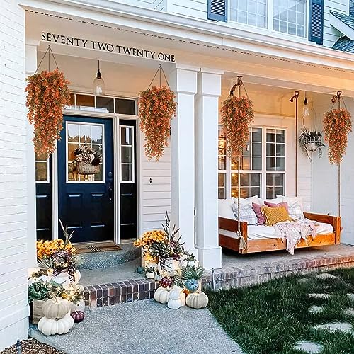 RECUTMS 4 Pcs Fake Fall Eucalyptus Hanging Greenery Plants 29.9Inch - color: Orange