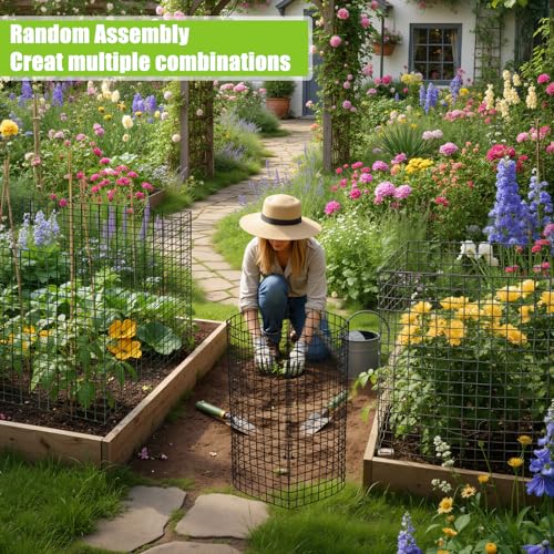 30 Packs Plant Protectors from Animals, 12'' x 12'' Wire Plant Cages for Outdoor Plants, Modular Garden Mesh Covers with Ground Stakes and Nylon Ties for Vegetables, Flowers, Seedlings, Rabbits
