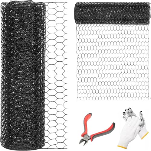 1/2 Inch Black Wire Mesh Roll - 12'' x 100' Chicken Wire Fence, 20 Gauge Hardware Cloth Poultry Netting for Garden/Animal Barrier/Rabbit/Floral/Chicken Coop/DIY Projects - size: 20 Gauge-1/2 Inch-12'' x 100'