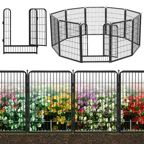 Decorative Black Metal Fencing Garden Fence with Gate, 23ft(L) 40in(H) 10 Fence Panels No Dig Fence Rustproof Animal Barrier Fence Temporary Dog Panels Fencing Outdoor - size: 23ft-40"H(9 Panels+1 Gate)
