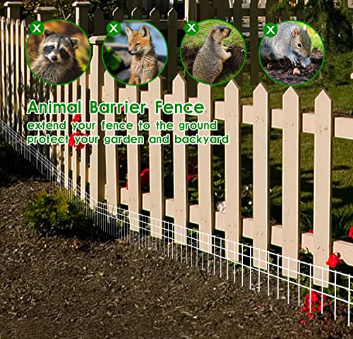 24x15-inch No Dig Animal Barrier Fence, 20 Pack White Dig Protective Fence with 2 inch Spike spacing, Dog/Rabbit/Groundhog Underground Defence, for Outdoor Garden Patio - size: 20 pack 24x15-inch white