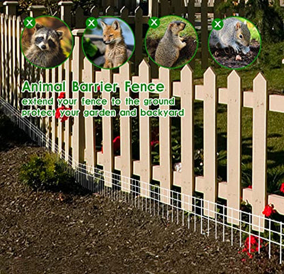 24x15-inch No Dig Animal Barrier Fence, 10 Pack White Dig Protective Fence with 1.5 inch Spike spacing, Dog/Rabbit/Groundhog Underground Defence, for Outdoor Garden Patio - size: 10 pack 24x15-inch white