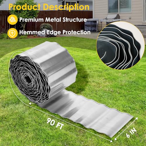 Vehipa Garden Edging Brooder for Landscaping 6" x 90 Ft Corrugated Silver - color: Silver, size: 6Inches x 90FT