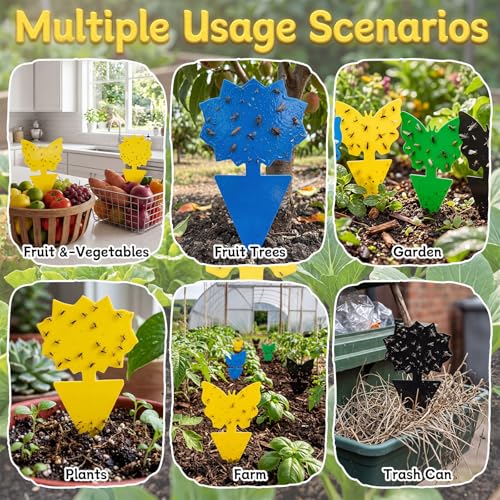 400 Pack Fruit Fly Traps Fungus Gnat Sticky Traps Colorful Plant Fly Stickers for Indoor Outdoor Kitchen Garden Houseplant Protect the Plant, Butterfly and Flower Style