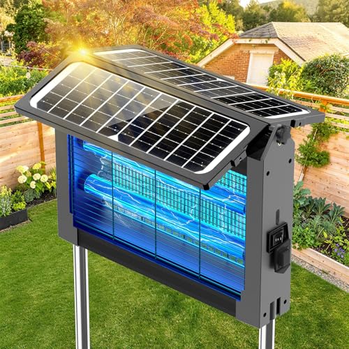 Solar Bug Zapper Outdoor, 4500V Mosquito Zapper with Dual Solar Panels - color: Gray