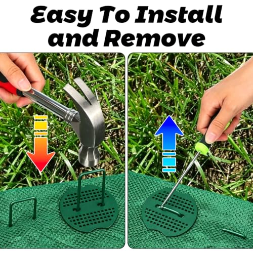 DAJAVE 100 Pack Green Landscape Staples, 6 Inch U Shaped Garden Stakes with 100 Washers and Pick Hook, 11 Gauge Galvanized Ground Landscape Pins for Weed Barrier, Landscape Fabric, Sod, Turf, Yard