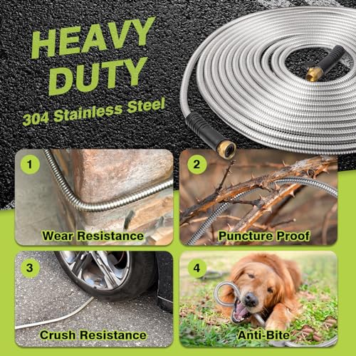 Metal Garden Hose 100FT - Heavy Duty Stainless Steel Metal Water Hose With 10 Function Nozzle, Lightweight, No Kink, Durable and Leak Proof Flexible Garden Hose for Yard, Outdoor