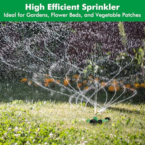 [2 Pack] RESTMO 3-Arm Metal Sprinkler with Wheel Base