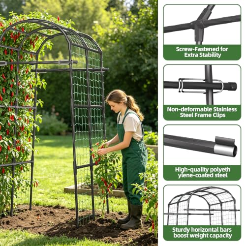 Extra Wide Garden Arch Trellis,71×64×83 in Metal Plant Climbing Support - size: 71"L x 64"W x 83"H