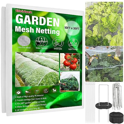 Garden Netting 10 x 30Ft Plant Covers Ultra Fine Plant Netting for Garden Protection, Row Cover for Vegetable Fruits Plant Flower Crop Screen Barrier Net, White Garden Cover Protect from Mosquito Bird