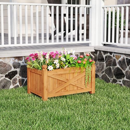 HAPPYGRILL 25”x 16”x 15” Wooden Raised Garden Bed with Drainage Holes - size: 25”x 16”x 15”