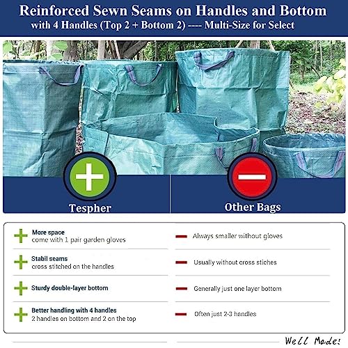 Standard 3-Pack 46 Gallon Lawn Garden Bags Big (D26,H19 in) Yard Waste Bags with Gardening Gloves for Leaf Bag,Yard Debris,Camping Waste,Garden Trash Container,Lawn Grass Clippings,Weeds Bag 4 Handles