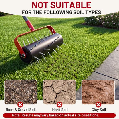 Suchtale Rolling Lawn Aerator with 42 Spikes, 71" Manual Yard Aerator Tool
