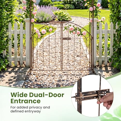 Giantex Garden Arch with Gate, 79" H Heavy-Duty Metal Arbor Trellis - color: Bronze