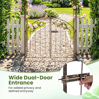 Giantex Garden Arch with Gate, 79" H Heavy-Duty Metal Arbor Trellis - color: Bronze