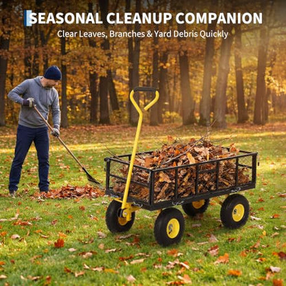 Steel Garden Dump Cart, 900LBS Garden Wagon with Removable Sides - color: Black