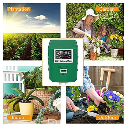 Soil Test Kit for Moisture, pH& Sunlight Meter,3 in 1 Soil Tester for Plant, Vegetables, Garden, Lawn, Farm, Indoor/Outdoor Use (No Battery Need) (Green 2.0)