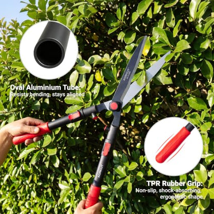 AGRICUT Telescopic Hedge Shears – Heavy Duty Garden Shears with Patented Wavy Blade, High Carbon Steel, Extendable Aluminium Handles 700-930mm – For Precision Trimming of Tall Hedges - style: Wavy Blade (Telescopic)