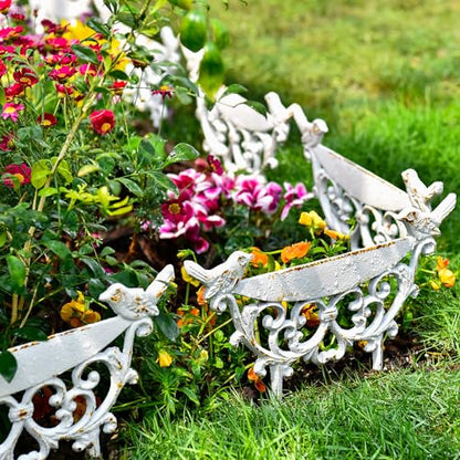 Sungmor Cast Iron Garden Edging Border, 9.9 Inches Tall, 4 Pack White - color: Rustic White - 10inch Tall