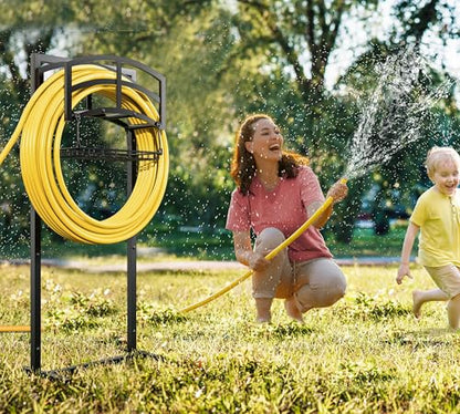 Fire Beauty Heavy-Duty Portable Garden Hose Holder with Storage Basket,120+ lbs Capacity, Holds 180ft 1/2" Hose,Dual Support Rods & Rustproof Screws,Modern Geometric Design - style: Geometric Design
