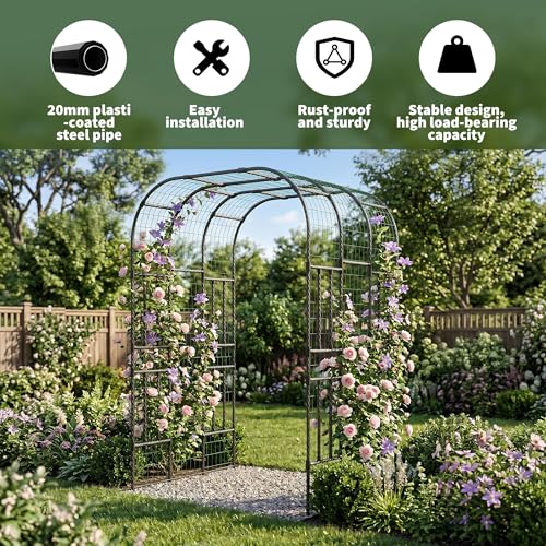 Garvee Metal Garden Arch Trellis, 7.5 Ft Black - size: 7.5 x 5 x 4 Ft