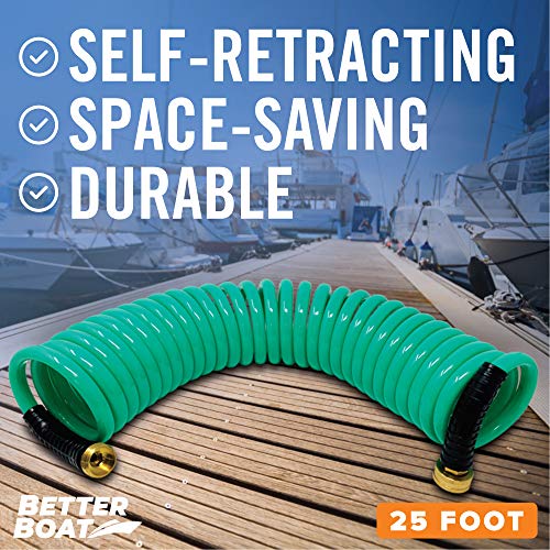 25FT Coiled Boat Hose, Expandable Coil Water Hose, Marine Grade 3/4 Inch - style: 25 FT