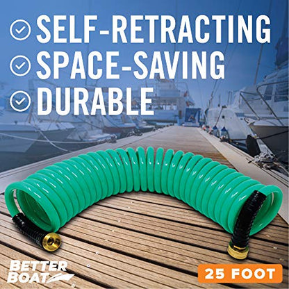 25FT Coiled Boat Hose, Expandable Coil Water Hose, Marine Grade 3/4 Inch - style: 25 FT