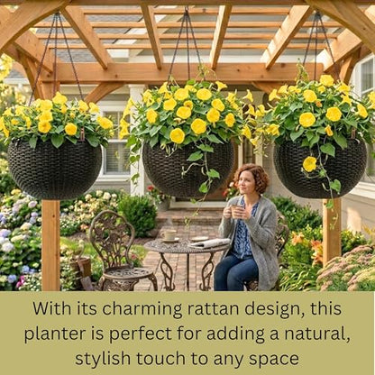 LaLaGreen Hanging Planters (11in, 4 Pack) Self-Watering Hanging Flower Pots - color: Brown X 4
