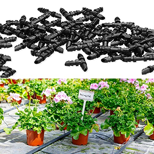 JAYEE 50 Pack Drip Irrigation 1/4” Barbed Tee Fittings, Barbed Connectors Fits Universal 1/4 Inch Drip Tubing, Irrigation Tee for Drip or Sprinkler System - size: 50P-Tee