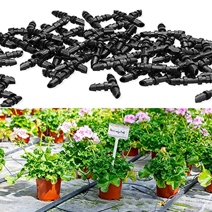 JAYEE 50 Pack Drip Irrigation 1/4” Barbed Tee Fittings, Barbed Connectors Fits Universal 1/4 Inch Drip Tubing, Irrigation Tee for Drip or Sprinkler System - size: 50P-Tee