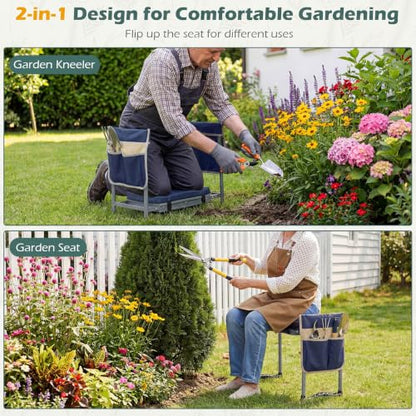 GIANTEX Garden Kneeler and Seat, Foldable 2-in-1 Gardening Bench, Navy - color: Navy Blue, size: 23" x 12" x 19.5"