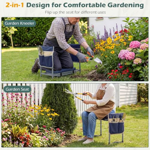 GIANTEX Garden Kneeler and Seat, Foldable 2-in-1 Gardening Bench, Navy - color: Navy Blue, size: 23" x 12" x 19.5"