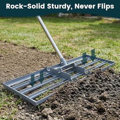 Lawn Leveling Rake 30x10 inch, (Professional-Grade) Lawn Leveler Tool with Stainless Steel Handle Rakes for Lawns Heavy Duty Landscape Rake for Backyard, Garden, Golf Course, Farm, Pasture - size: 30x10inch-6.5FT