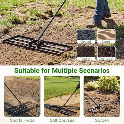 Goplus Lawn Leveling Rake, 30" x 10" Heavy Duty Level Lawn Tool w/ Ergonomic Handle for Soil, Effort-Saving Landscape Rake for Garden, Backyard, Golf Course, Farm, Pasture (Black) - color: Black